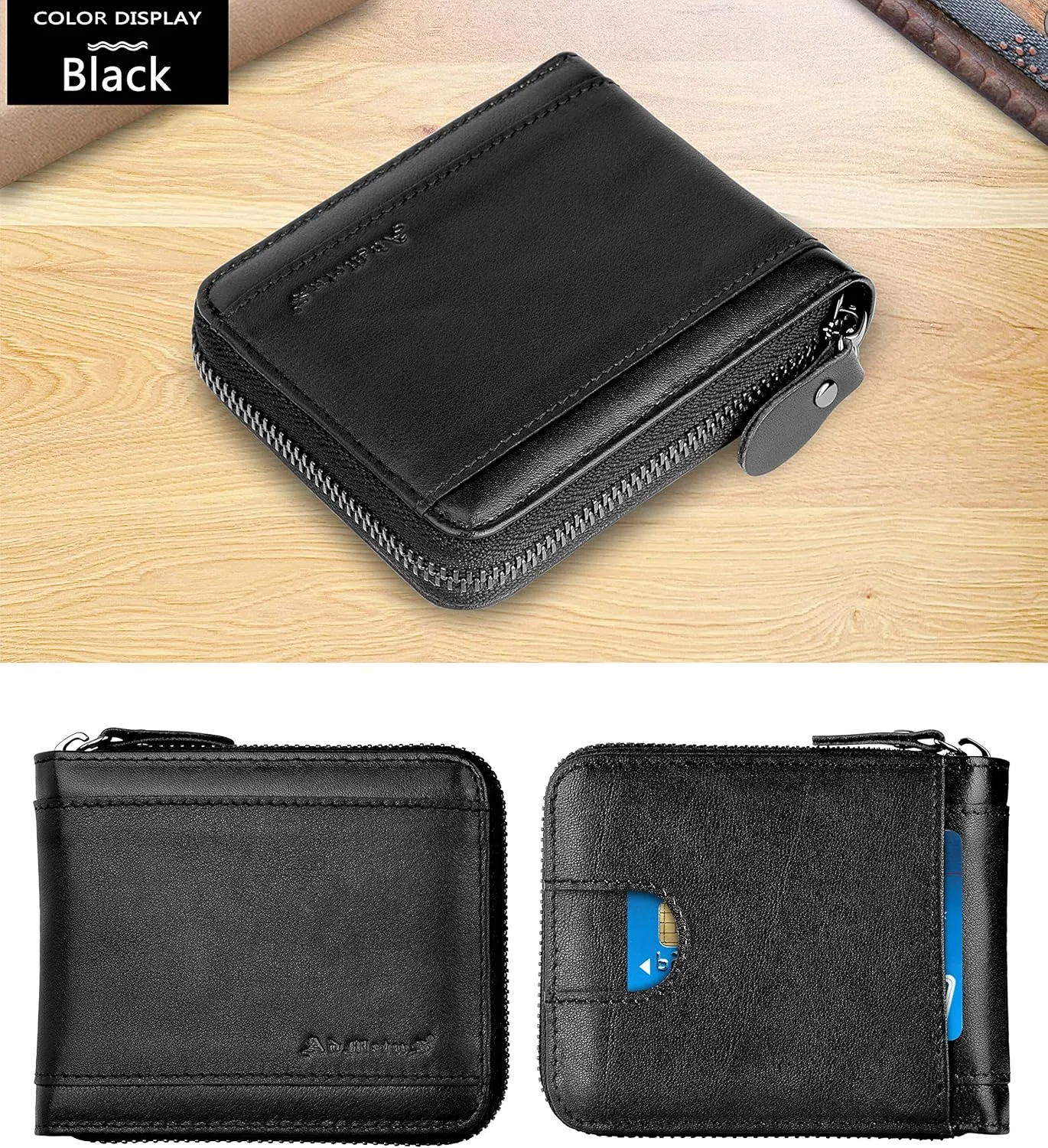 Admetus Mens RFID Blocking Wallets Zipper Leather Wallet for Men Bifold RFID Card Holder