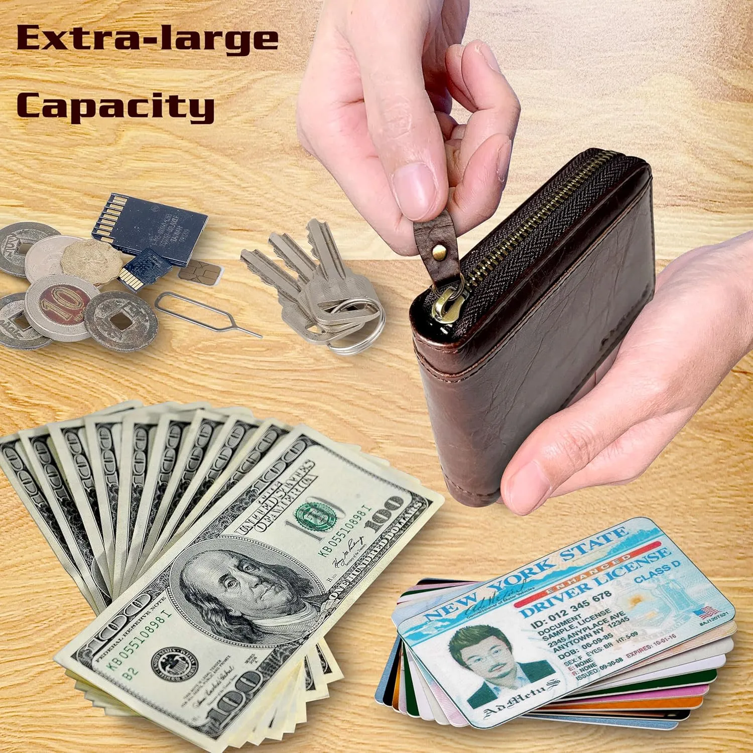 Admetus Mens RFID Blocking Wallets Zipper Leather Wallet for Men Bifold RFID Card Holder