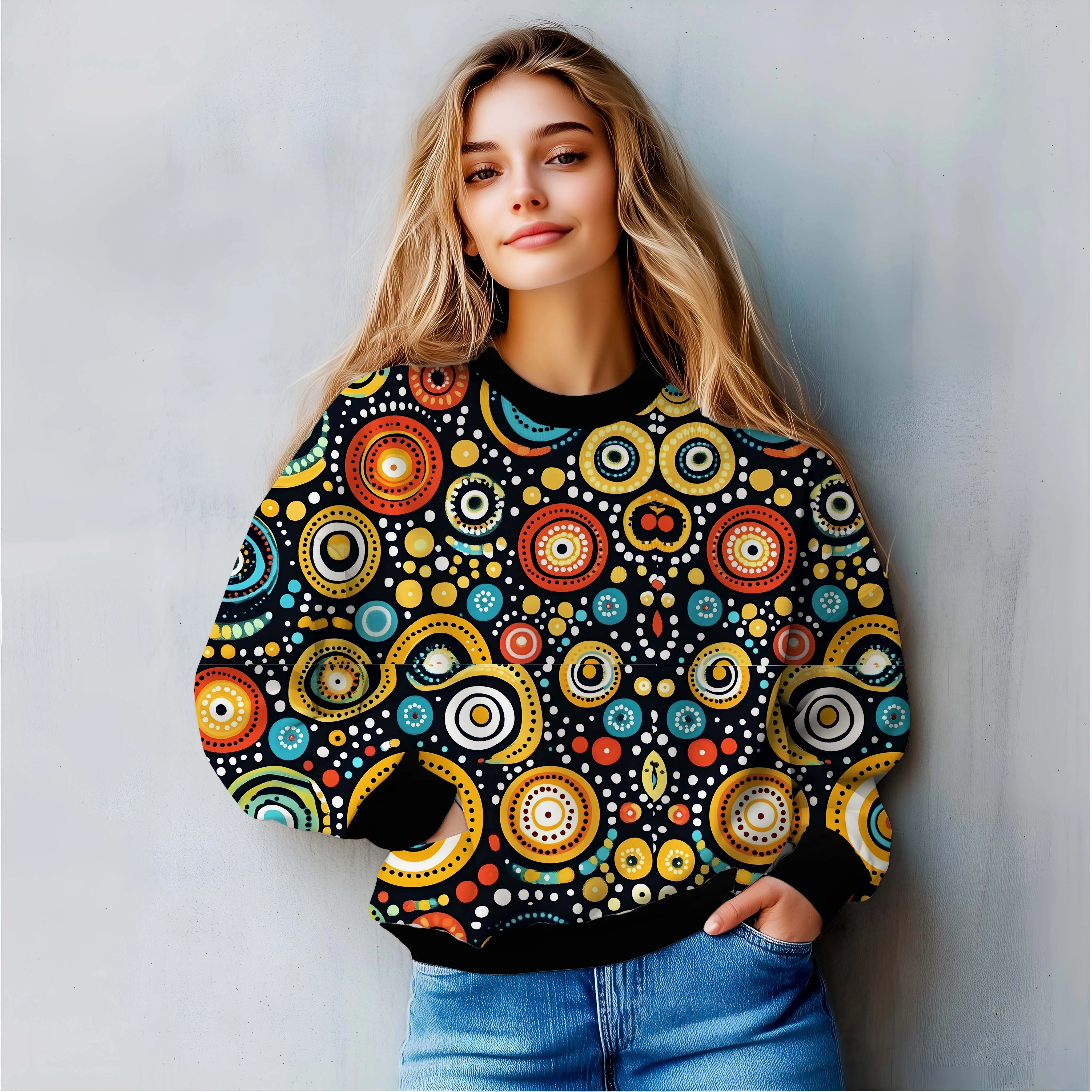 Awaken Your Mandala All-Over Denim Print Sweatshirt