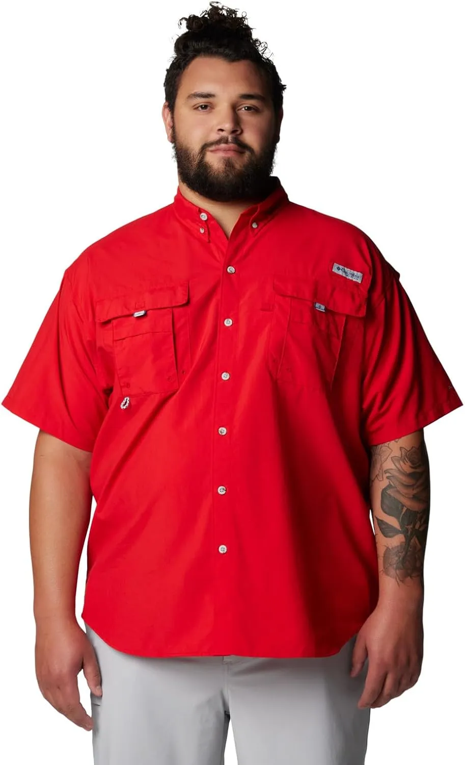 Columbia Men's PFG Bahama II Short Sleeve Fishing Shirt, Red Spark, Medium