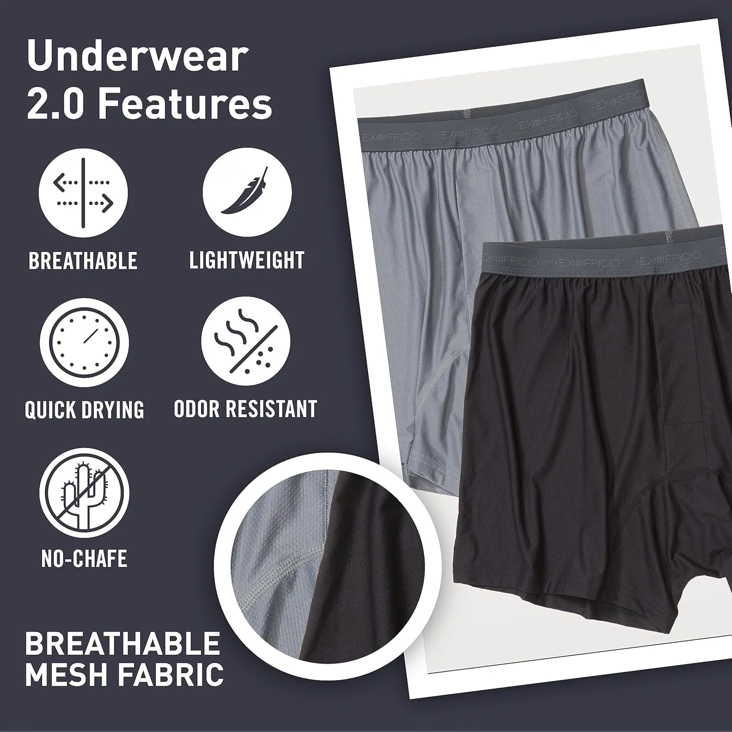 Exofficio Men's Give-N-Go 2.0 Boxer 2 Pack