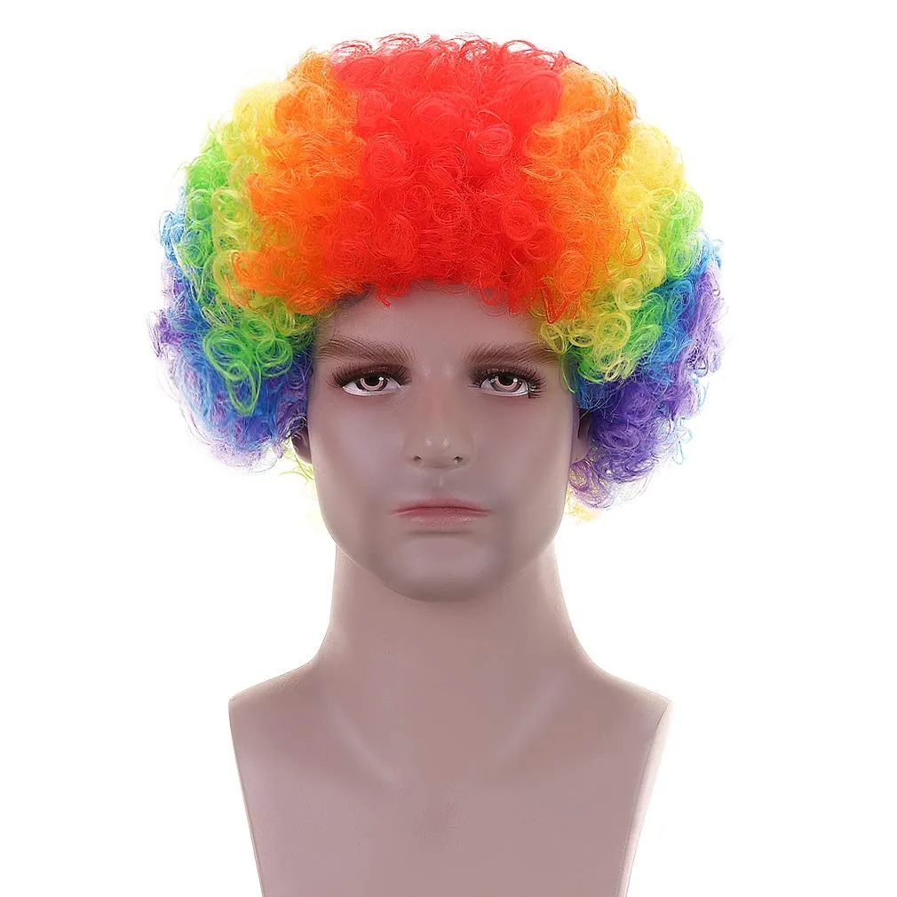 FREE BEAUTY Fluffy Afro Synthetic Clown Wig for Men Women Cosplay Anime Party Christmas Halloween Fancy Funny Wigs (Rainbow)