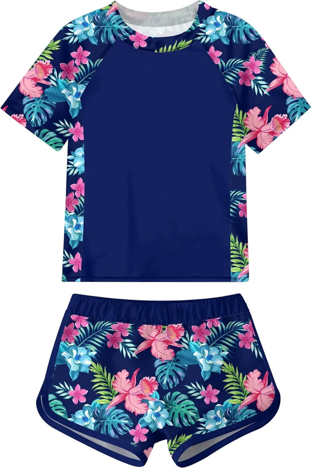 Idgreatim Girls Rashguard Swimsuit 2 Piece Short Sleeve Bathing Suit UPF 50  Sun Proction Swimwear Size 8-16T