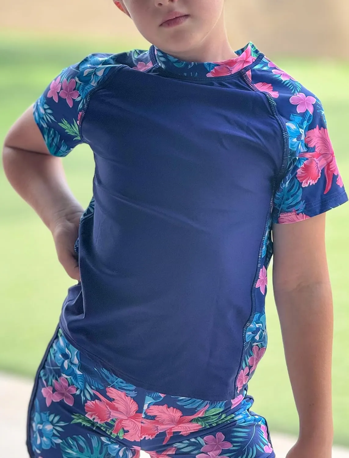Idgreatim Girls Rashguard Swimsuit 2 Piece Short Sleeve Bathing Suit UPF 50  Sun Proction Swimwear Size 8-16T