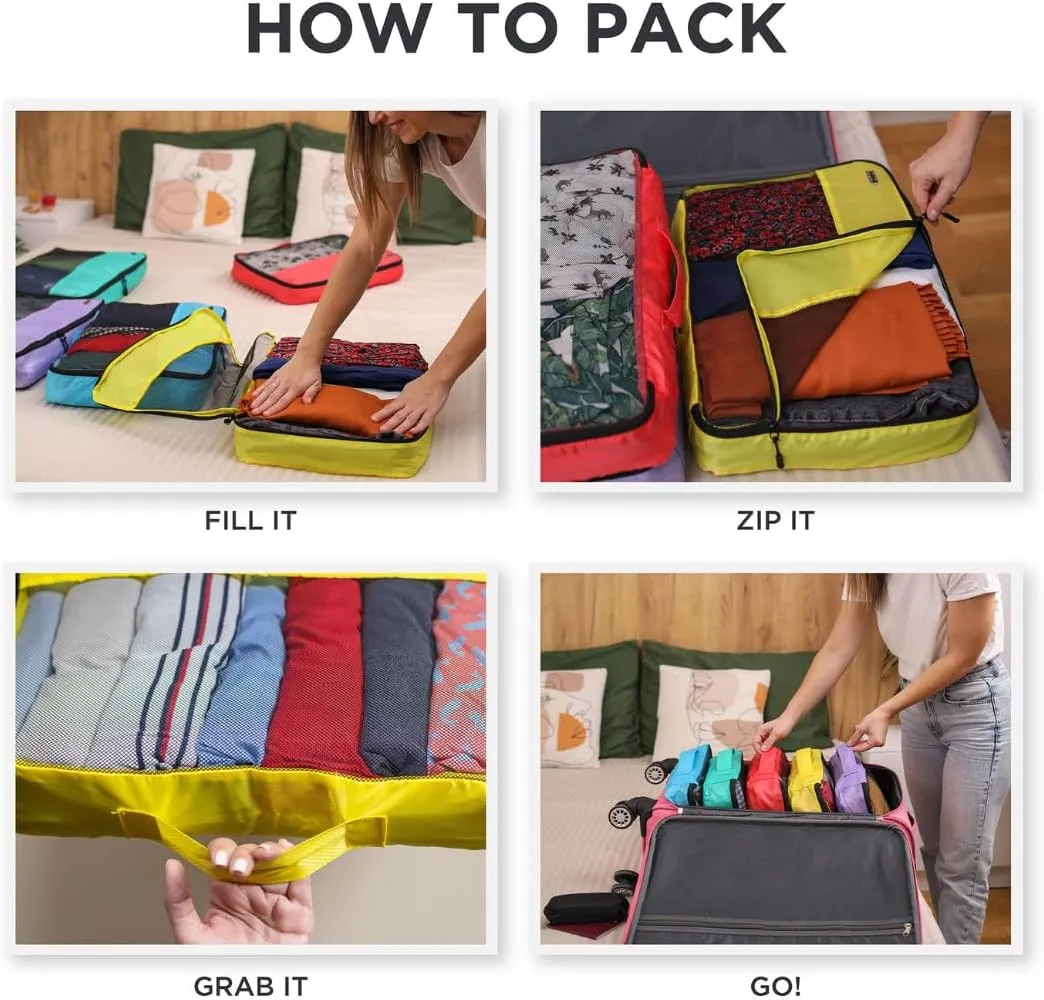 Large Packing Cubes for Suitcases - 5 Pcs set of Packing Cubes for Travel Carry on Suitcase Organizer Bags - Travel Cubes Organizer Bags for Luggage