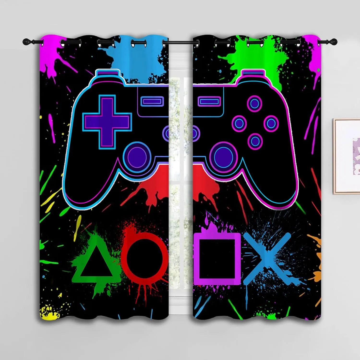 LHROOMJK Arcade Game Controller Grommet Blackout Curtains for Boy Girl Bedroom