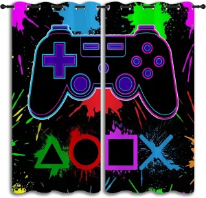 LHROOMJK Arcade Game Controller Grommet Blackout Curtains for Boy Girl Bedroom