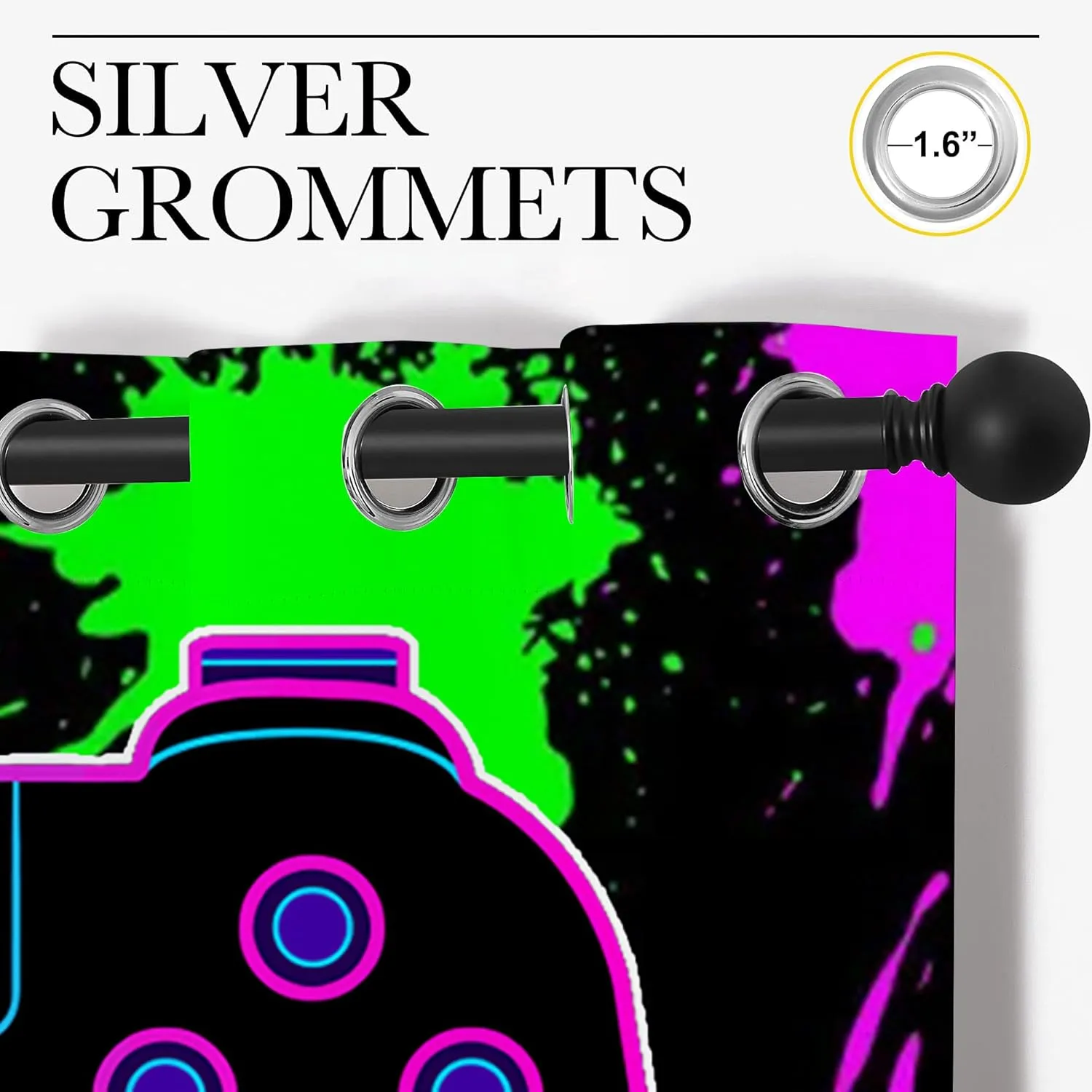LHROOMJK Arcade Game Controller Grommet Blackout Curtains for Boy Girl Bedroom