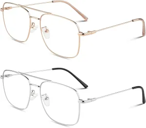 LINVO Fake Glasses Non-Prescription Clear Lens Metal Frame Fashion Eyewear for Women Men