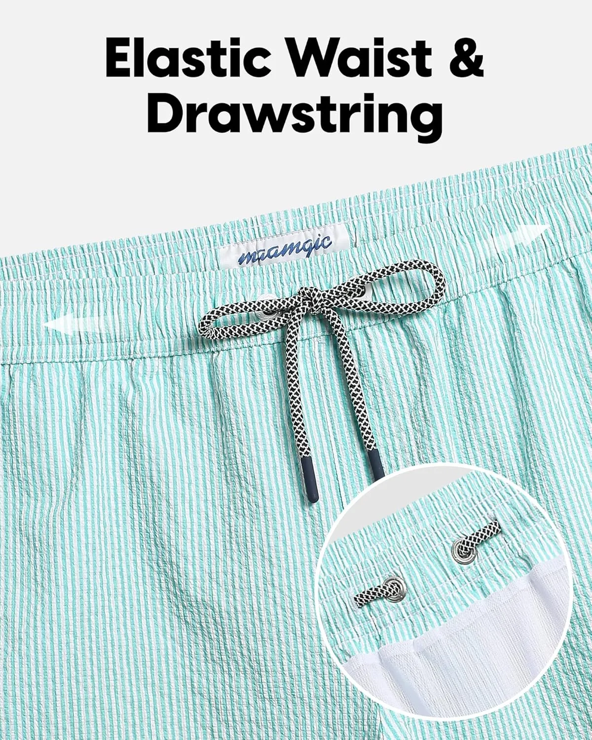 maamgic Men's Swim Trunks 5.5 inch Seersucker Beach Shorts Quick Dry Bathing Suits with Mesh Liner