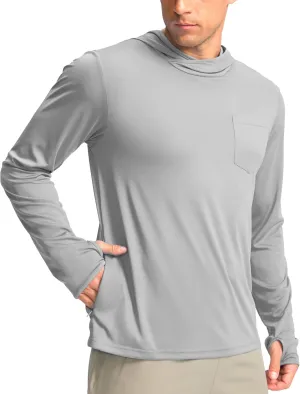 Men's Sun Protection Shirts UPF 50  Long Sleeve Hoodie with 2 Pockets UV SPF Fishing Hiking Rash Guard Shirts
