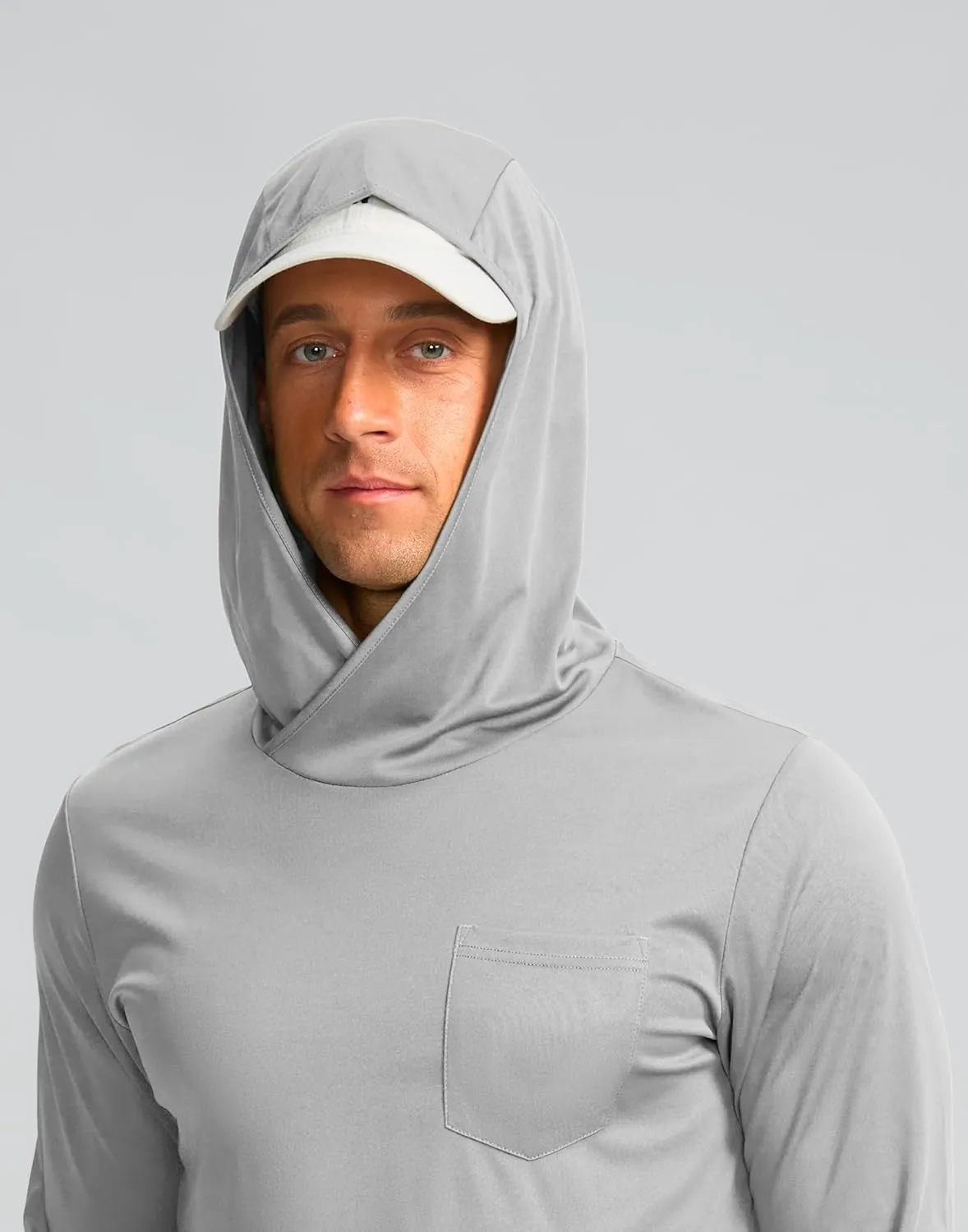 Men's Sun Protection Shirts UPF 50  Long Sleeve Hoodie with 2 Pockets UV SPF Fishing Hiking Rash Guard Shirts