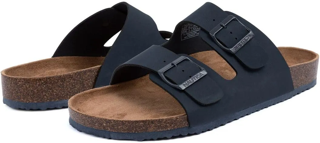 Nautica Men's Sandals - Casual Slides with 2 Adjustable Buckle Straps and Cork Footbed for Ultimate Comfort and Style (Regular/Wide Width, Big Size)